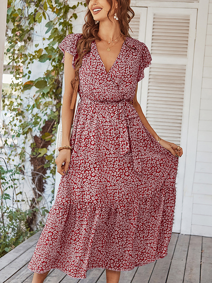 Women's Dresses Sexy Floral Tie Waist Casual Midi Dress