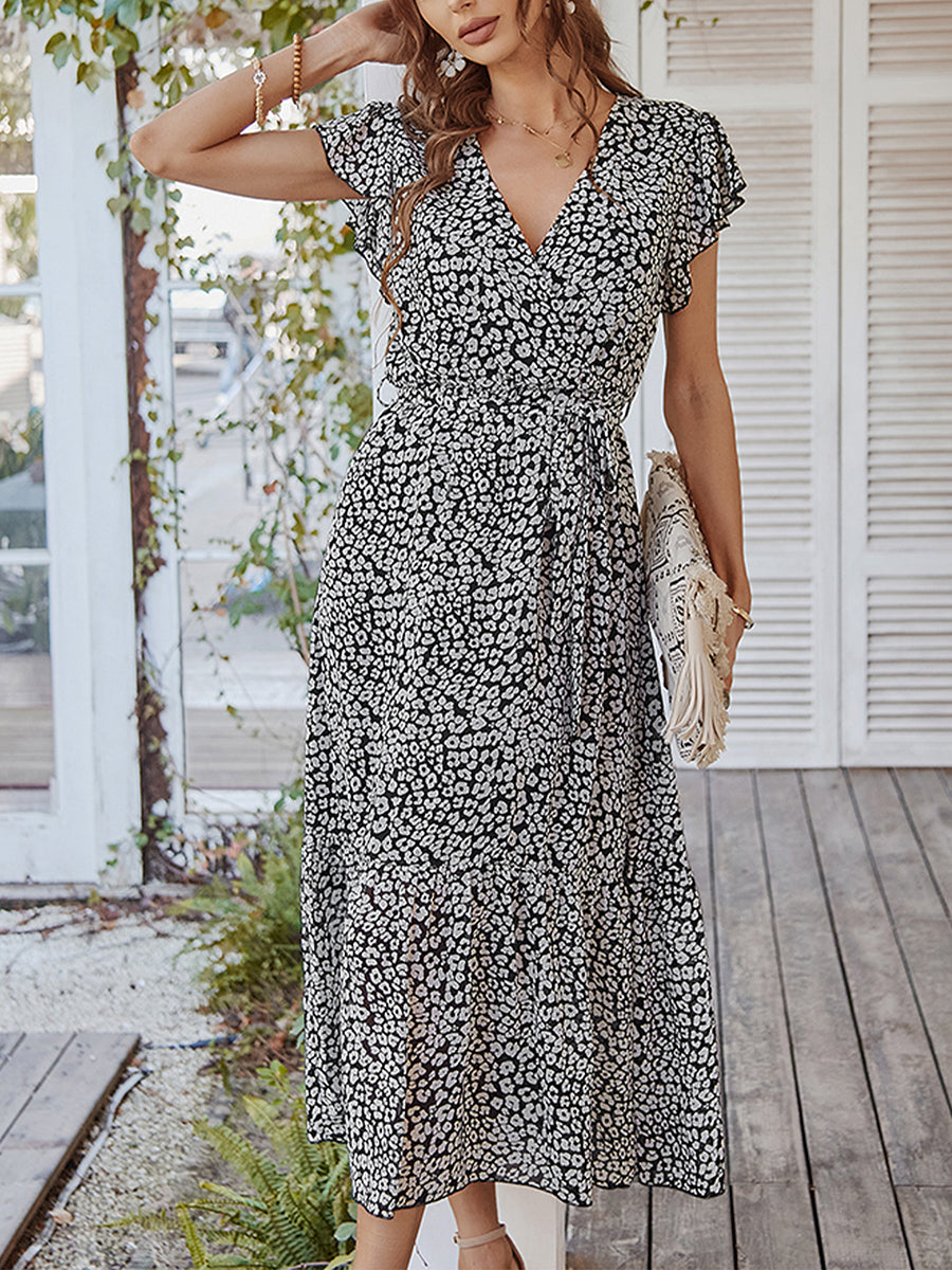 Women's Dresses Sexy Floral Tie Waist Casual Midi Dress