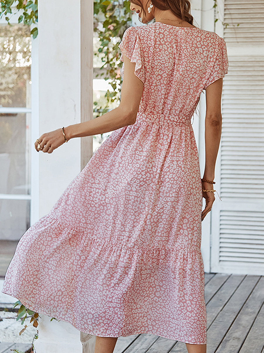 Women's Dresses Sexy Floral Tie Waist Casual Midi Dress