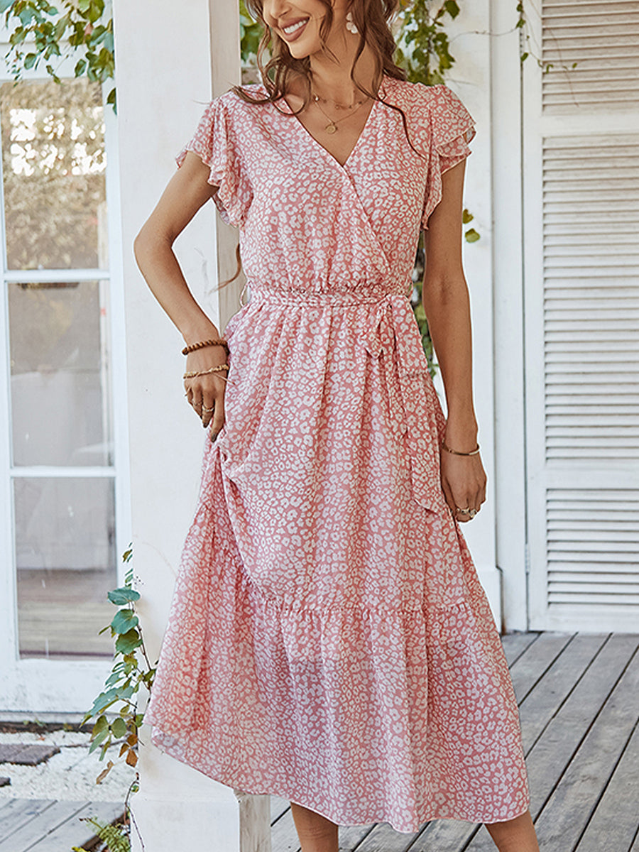 Women's Dresses Sexy Floral Tie Waist Casual Midi Dress