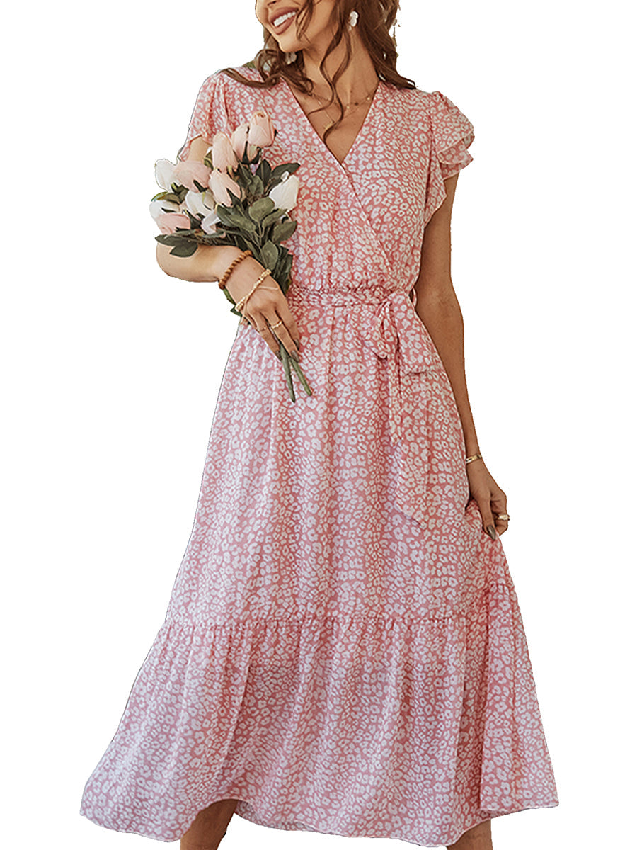 Women's Dresses Sexy Floral Tie Waist Casual Midi Dress