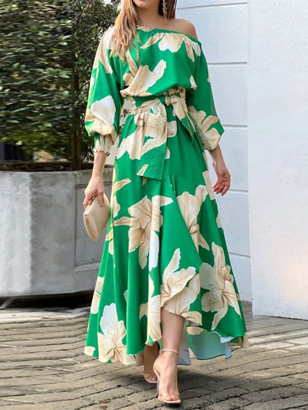 Women's Dresses Sloping Shoulder Print Balloon Sleeve Dress