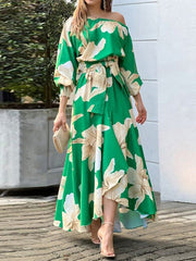 Women's Dresses Sloping Shoulder Print Balloon Sleeve Dress