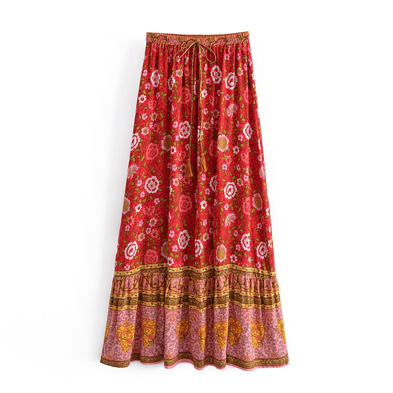 Boho Skirt, Hippie Skirts, Maxi Skirt, Verbena Flower in Blue