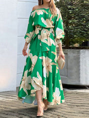 Women's Dresses Sloping Shoulder Print Balloon Sleeve Dress