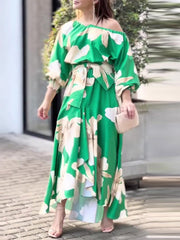 Women's Dresses Sloping Shoulder Print Balloon Sleeve Dress