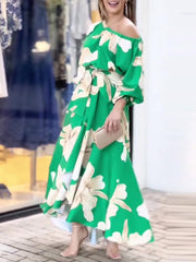 Women's Dresses Sloping Shoulder Print Balloon Sleeve Dress