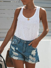 Mid Waist Ripped Hot Denim Shorts