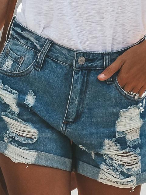 Mid Waist Ripped Hot Denim Shorts