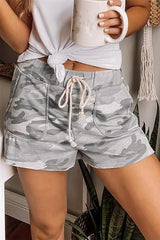 Camouflage Pockets Drawstring Shorts