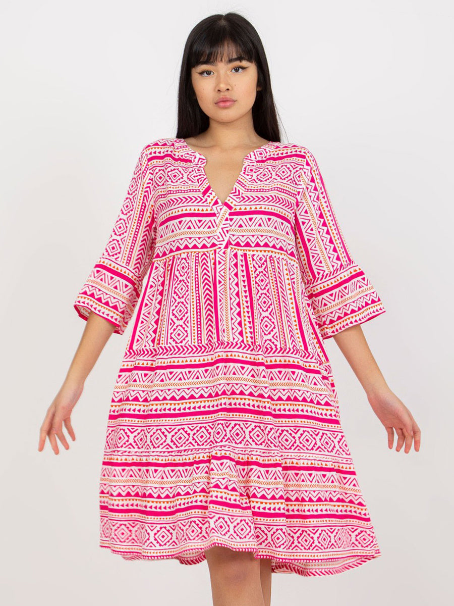 Women's Dresses V Neck Short Sleeve Bohemian Loose Mini Dress