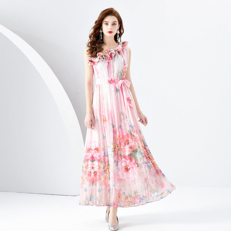 Bohemian Vacation Floral Patchwork Oblique Collar Beach Dress Dresses