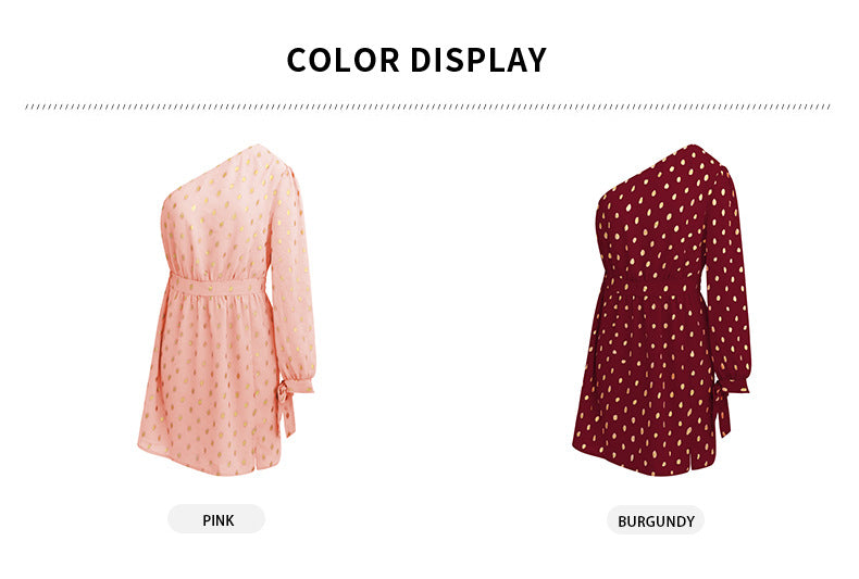 One Off Shoulder Long Sleeve Polka Dot Mini Dress