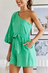 One Shoulder Puff Sleeve Romper