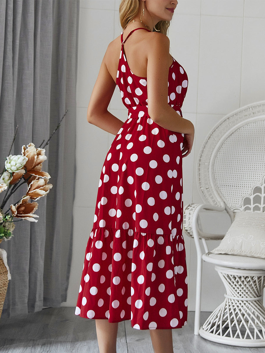 Women's Dresses Polka Dot Tie Sleeveless Midi Dress