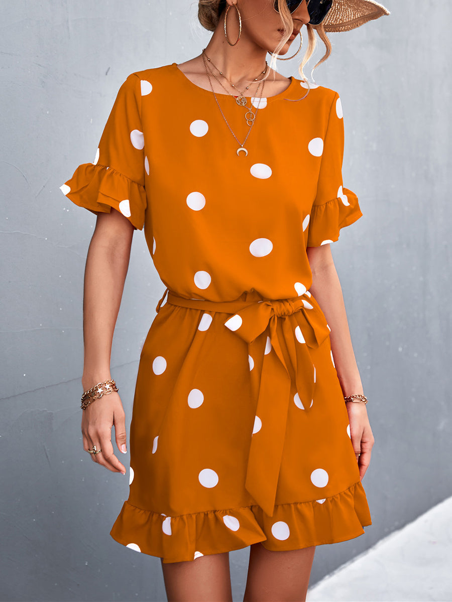 Women's Dresses Round Neck Ruffles Polka Dot Strap Mini Dress