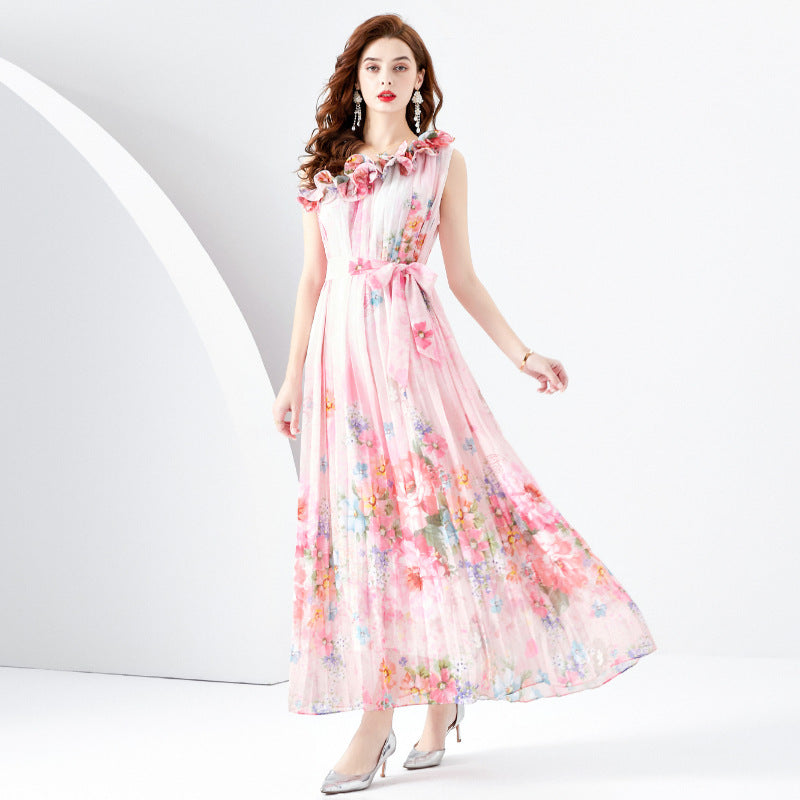 Bohemian Vacation Floral Patchwork Oblique Collar Beach Dress Dresses