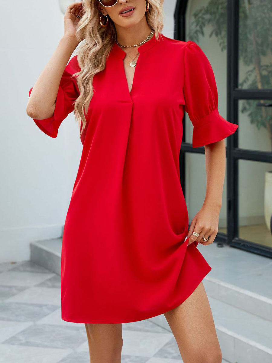 Women's Dresses Solid Color Loose V Neck Half Sleeve Mini Dress