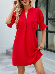 Women's Dresses Solid Color Loose V Neck Half Sleeve Mini Dress