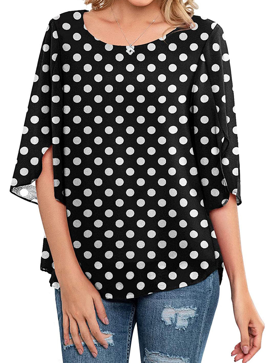Casual Scoop Neck Loose 3/4 Sleeve Chiffon T-Shirt