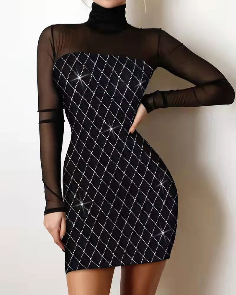 Off Shoulder Long Sleeve Bodycon Sequins Mini Dress