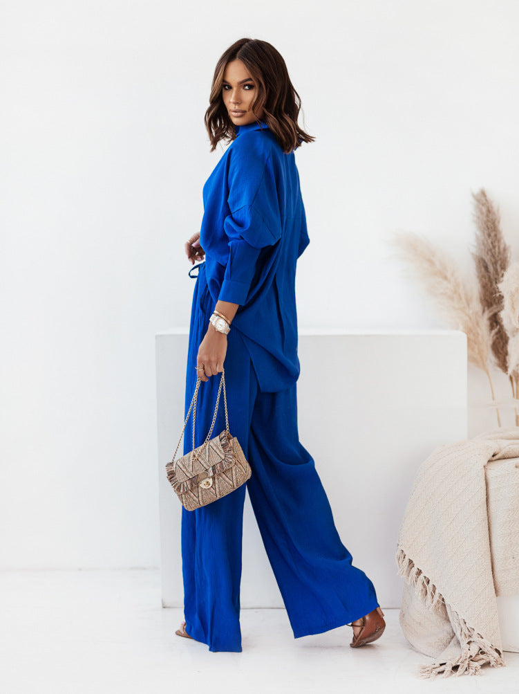Draw String Button Up Long Sleeve Jumpsuit