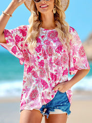 Women's T-Shirts Fashion Casual Floral Print Loose Short Sleeve T-Shirt