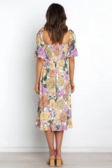 Short Sleeve U Neck Floral Maxi Dress