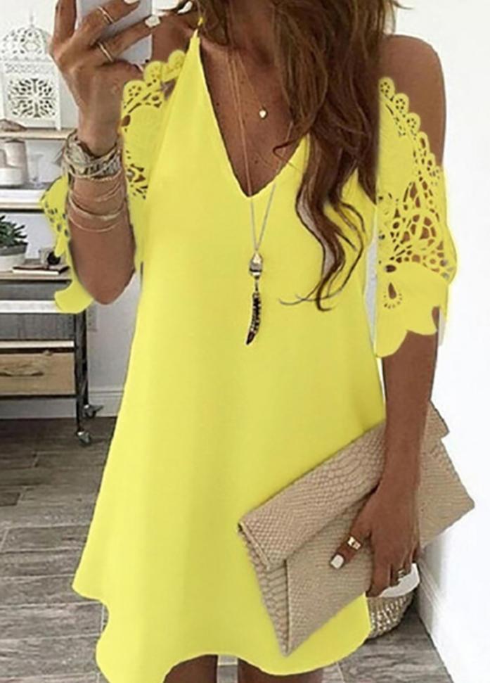 Hollow Out V Neck Cold Shoulder Dress