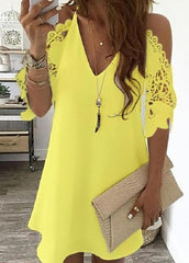 Hollow Out V Neck Cold Shoulder Dress