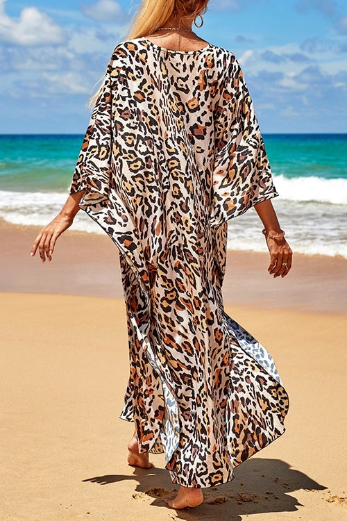 Print V Neck Bat Maxi Dress