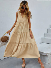 Women's Dresses V Neck Solid Color Sleeveless Maxi Dress