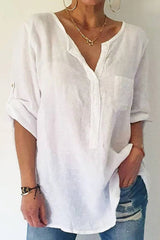 Sequin Pockets V Neck Blouse