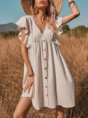 Women's Dresses V Neck Button Up All Match Fashion Mini Dress