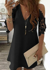 Hollow Out V Neck Cold Shoulder Dress