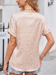 Women's T-Shirts Leopard Print V Neck Short Sleeve T-Shirt