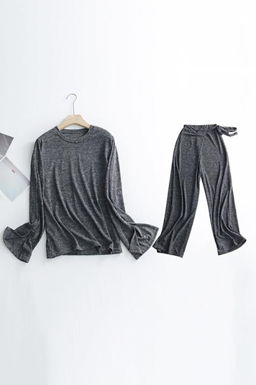Slit Tie Waist Pants Set
