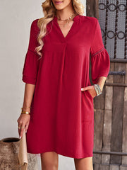 Women's Dresses Solid Color Loose V Neck Mini Dress