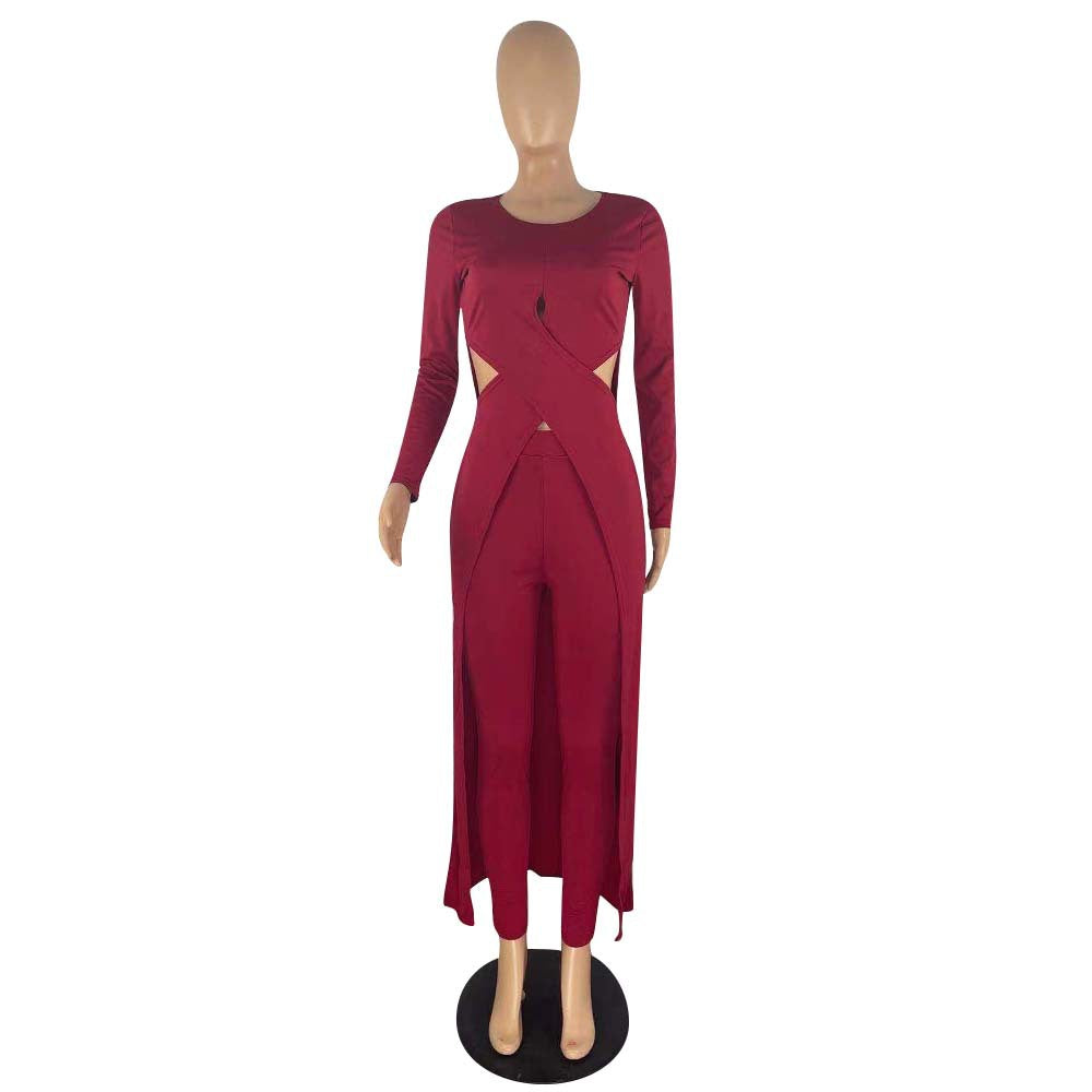 Fashion Cut Out Long Sleeve Flounced Jumpsuit