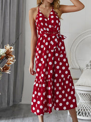 Women's Dresses Polka Dot Tie Sleeveless Midi Dress