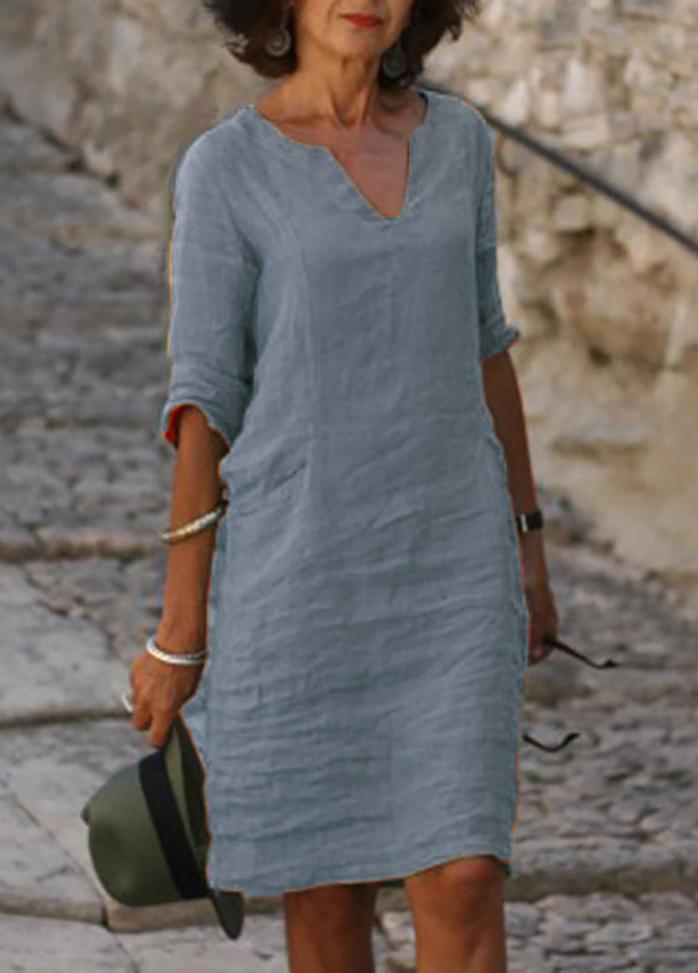 Casual Solid Color V Neck Dress