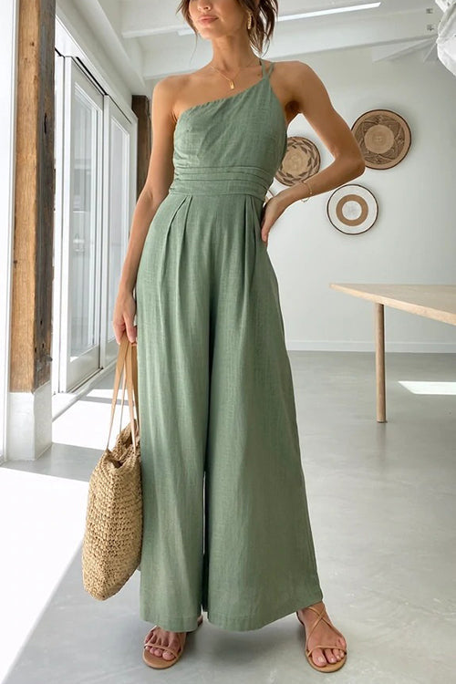 One Shoulder Straps Wide Leg Jumpsuits