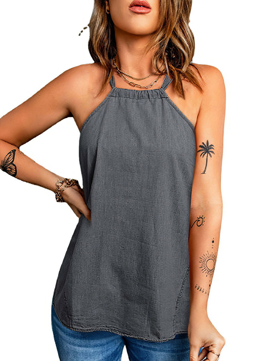 Women's Tank Tops Casual Solid Color Halter Neck Loose Tank Top