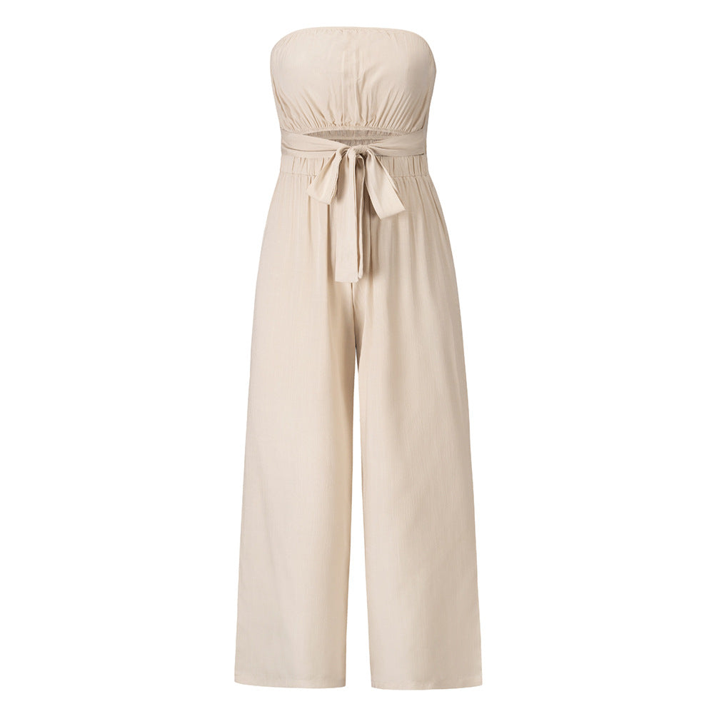 Casual Sleeveless Crop Top Wide Legs Long Jumpsuit