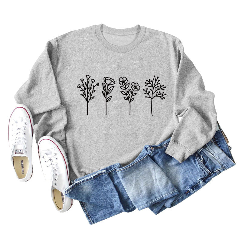 Fashion Long Sleeve O-Neck Floral Print Sweatshirt Top