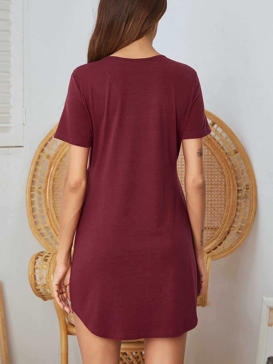 Women¡®s Dresses Casual Pleated V Neck Short Sleeve Mini Dress
