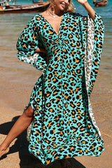 Print V Neck Bat Maxi Dress