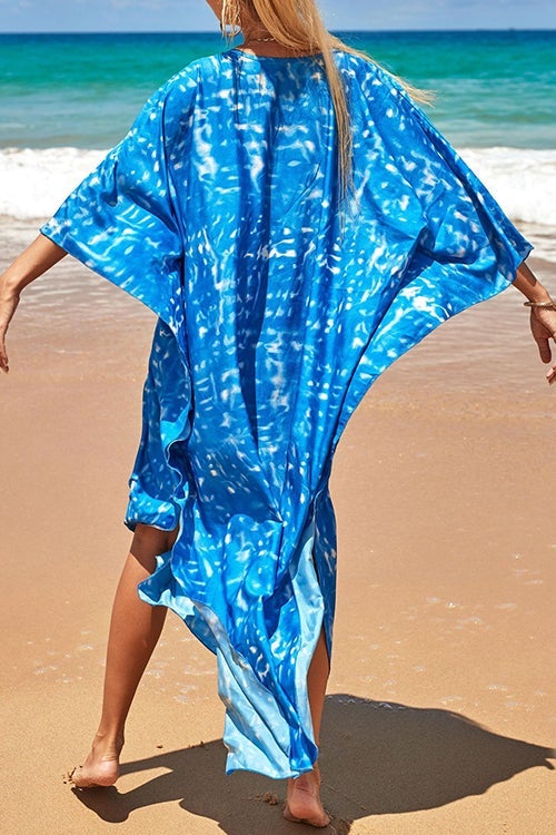 Print V Neck Bat Maxi Dress