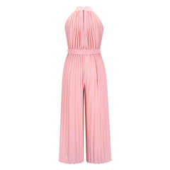 Halter Neck Sleeveless Waist Tie Wide Leg Jumpsuit