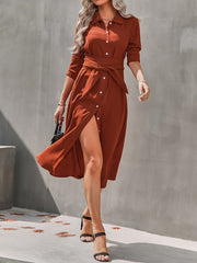 Women's Dresses Single Breasted Long Sleeve Shirt Dress